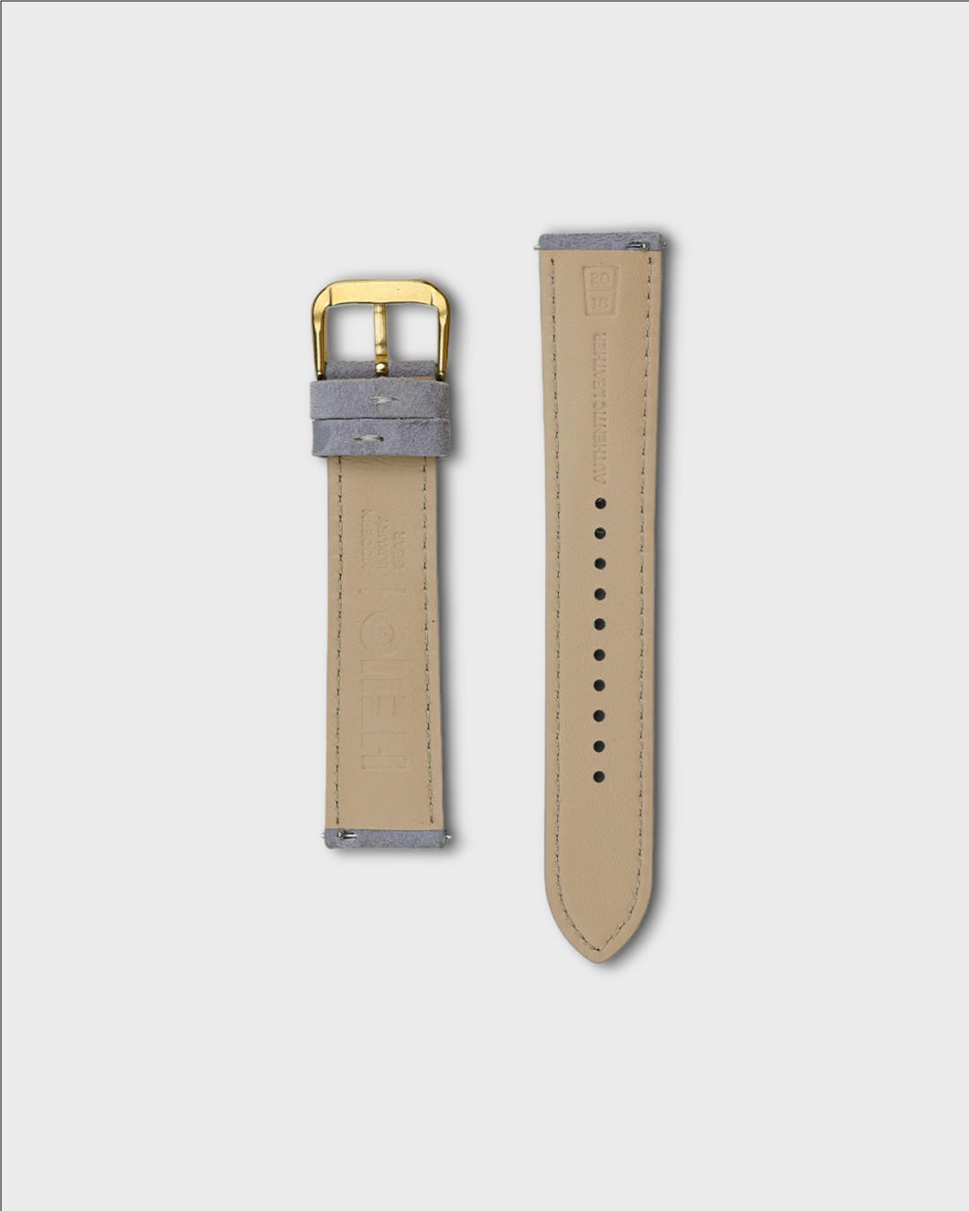 Monsoon Sky__Premium Watch Strap in Goat Suede leather Grey Colour with Gold Buckle