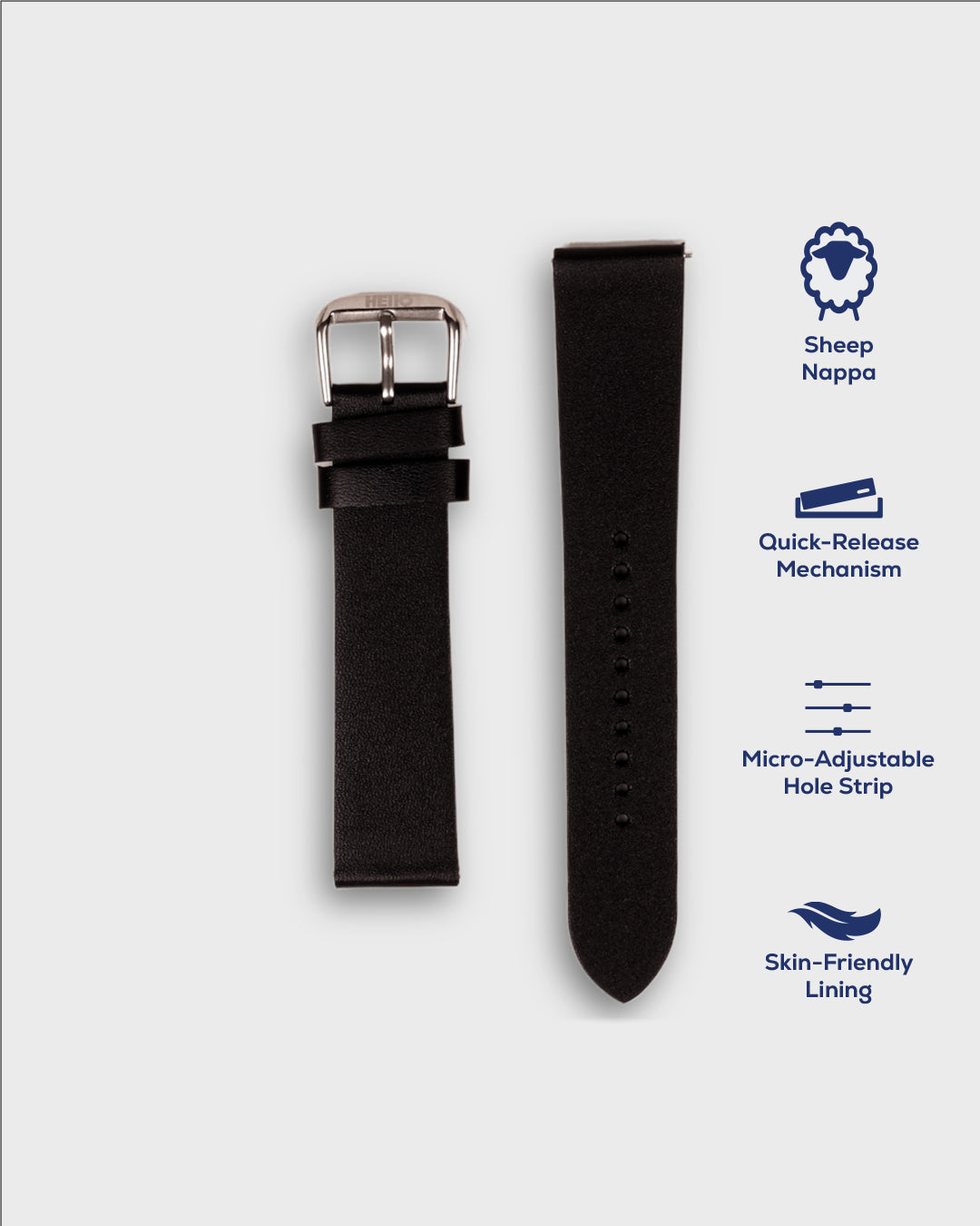 BLACK HAWK__ Black Strap for watches in pure leather