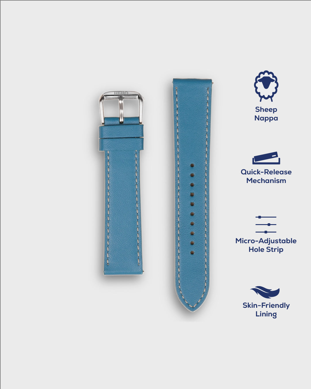 IGUANA BLUE__Blue Watch Strap in leather