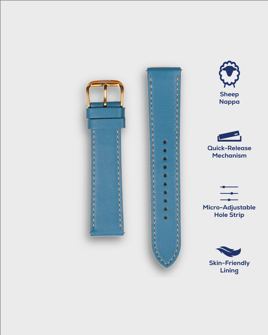 IGUANA BLUE__ Blue leather 20mm watch strap