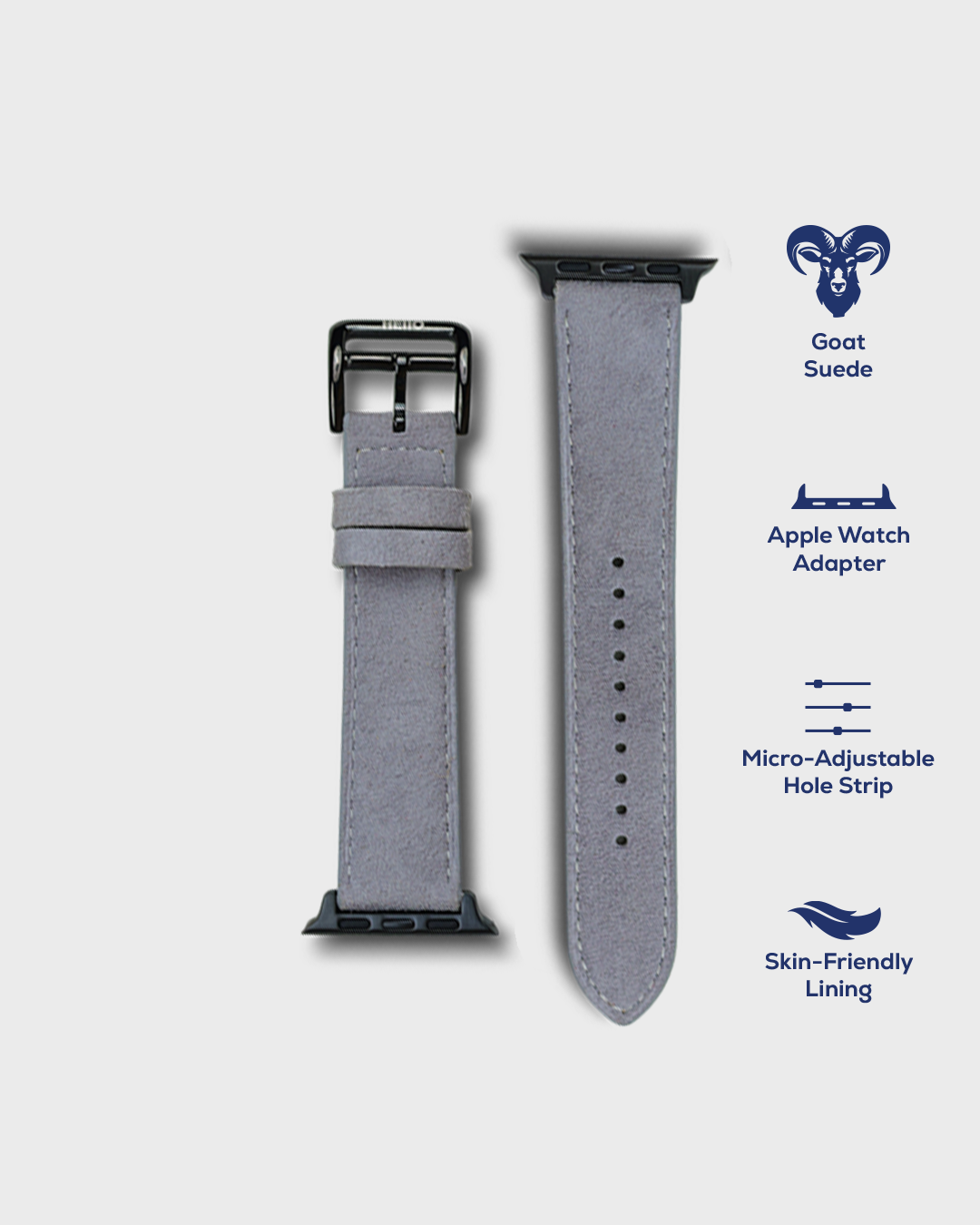 Monsoon Sky__Premium Luxury Apple Watch Straps in Grey colour for Black Case