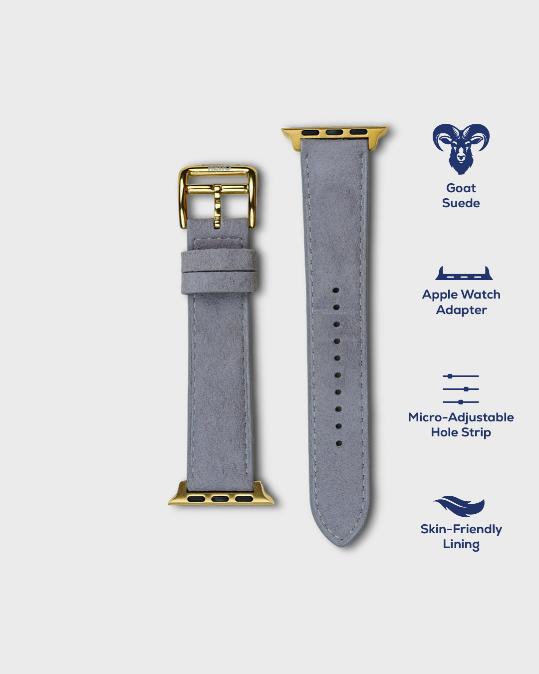 Monsoon Sky__Premium Luxury Apple Watch Straps in Grey colour for Gold Case