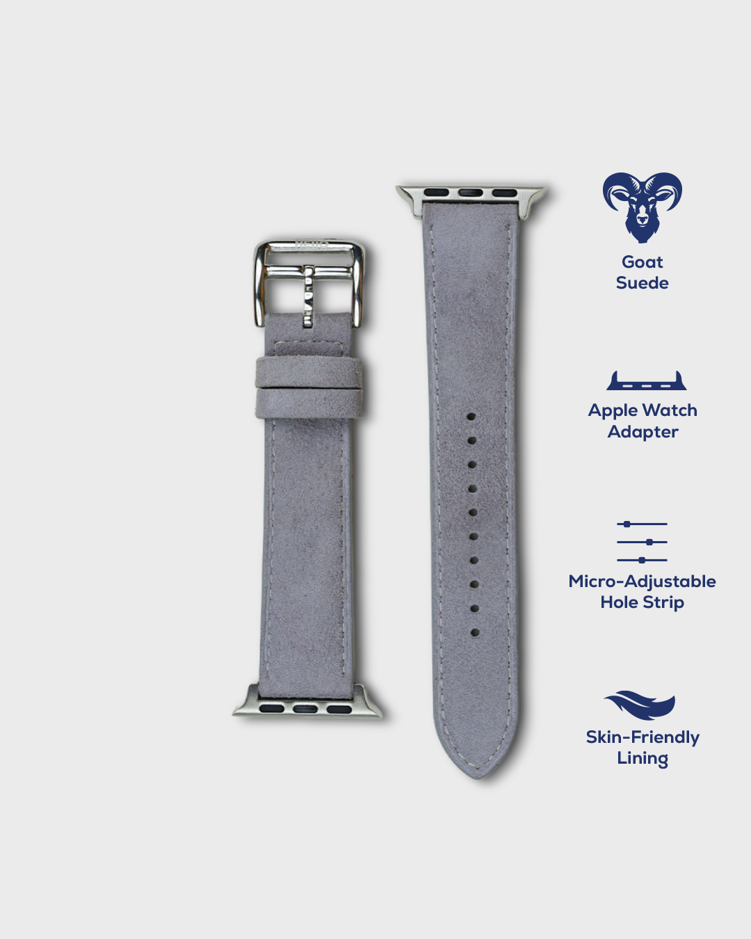 Monsoon Sky__Premium Luxury Apple Watch Straps in Grey colour for Silver Case