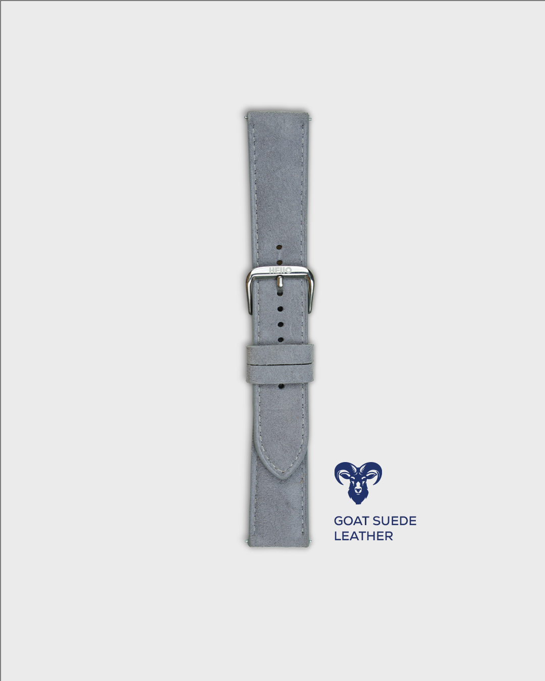 Premium Watch Strap in Goat Suede leather Grey Colour with Silver buckle