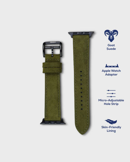 Olive Moss__Premium Luxury Apple Watch Straps in Green colour for Black Case