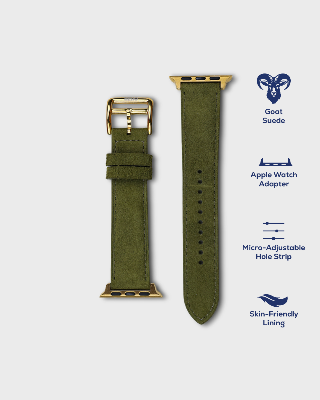 Premium Luxury Apple Watch Straps in Green colour for Gold Case