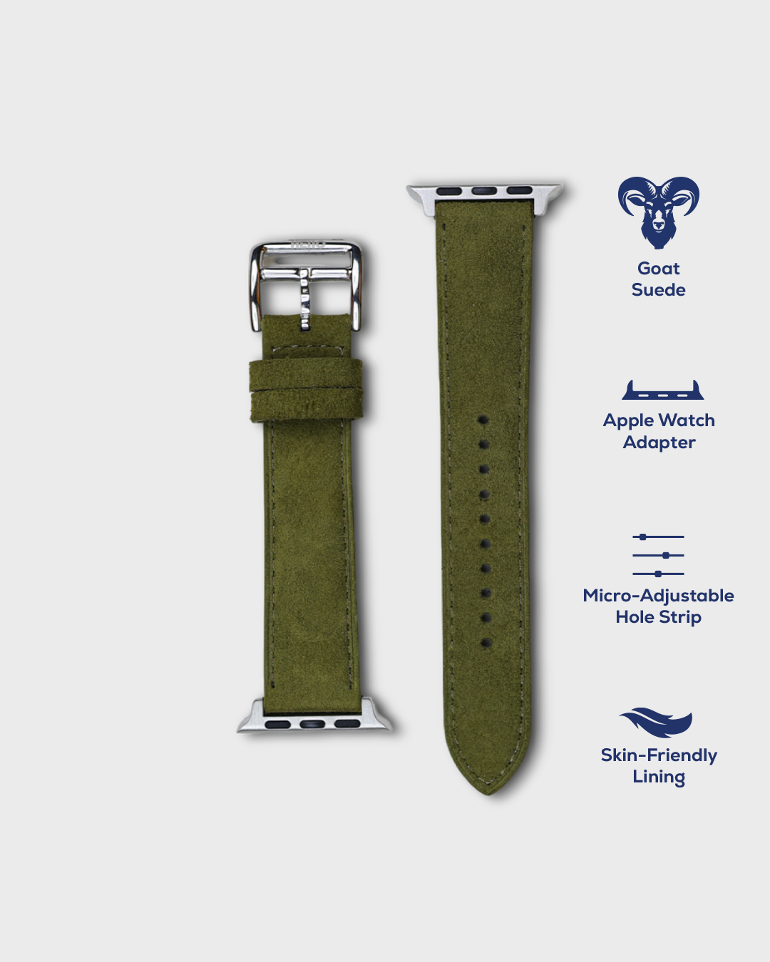 Olive Moss__Premium Luxury Apple Watch Straps in Green colour for Silver Case