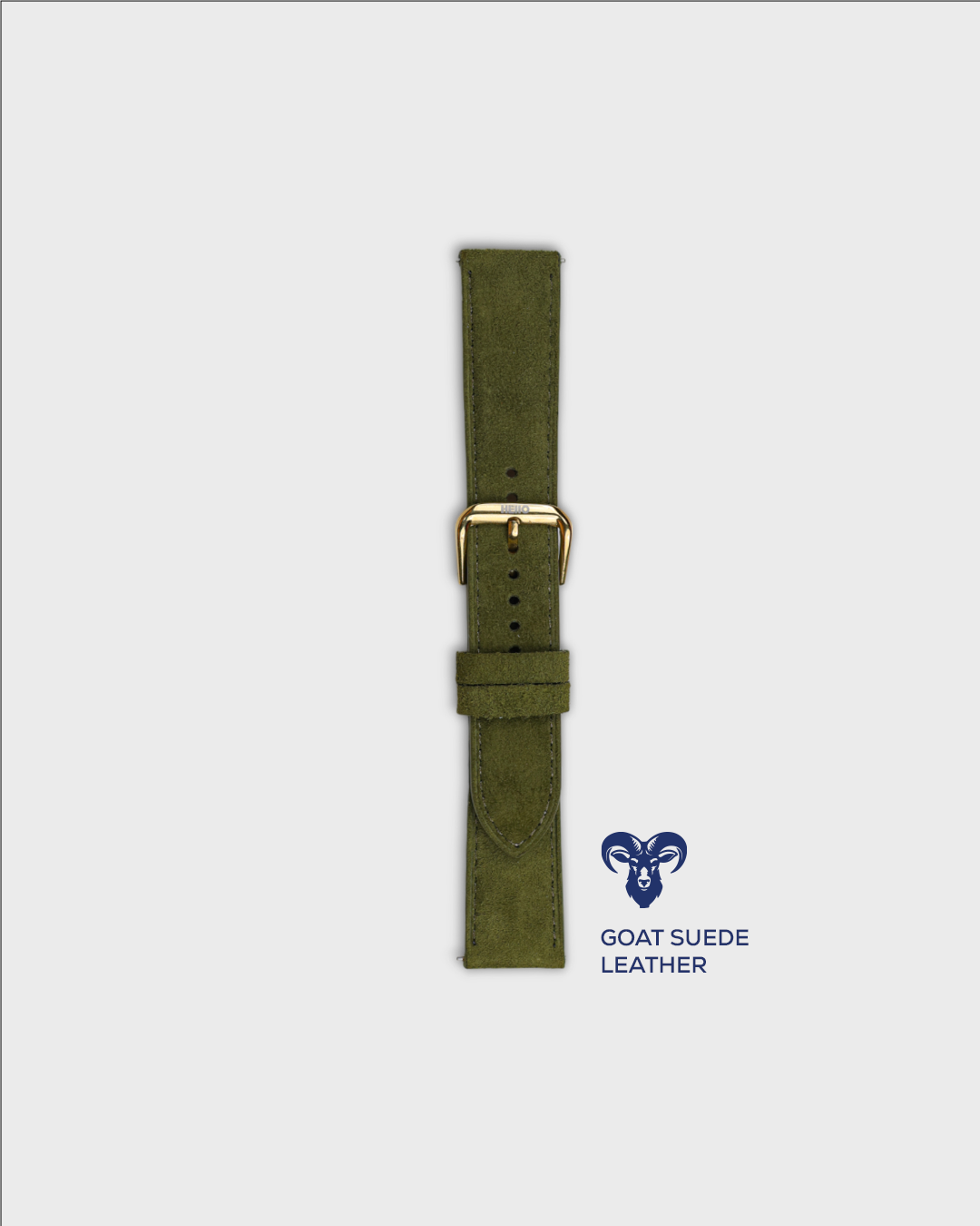 Olive Moss__Premium Watch Strap in Goat Suede leather Olive Colour with Gold Buckle