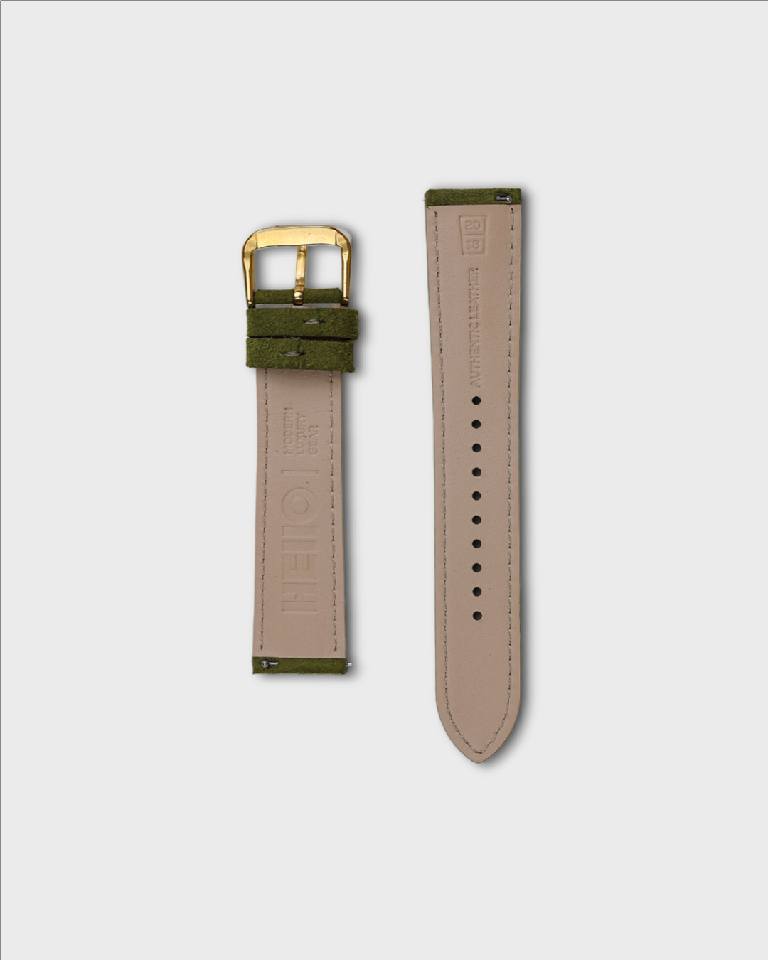 Premium Watch Strap in Goat Suede leather Olive Colour with Gold Buckle