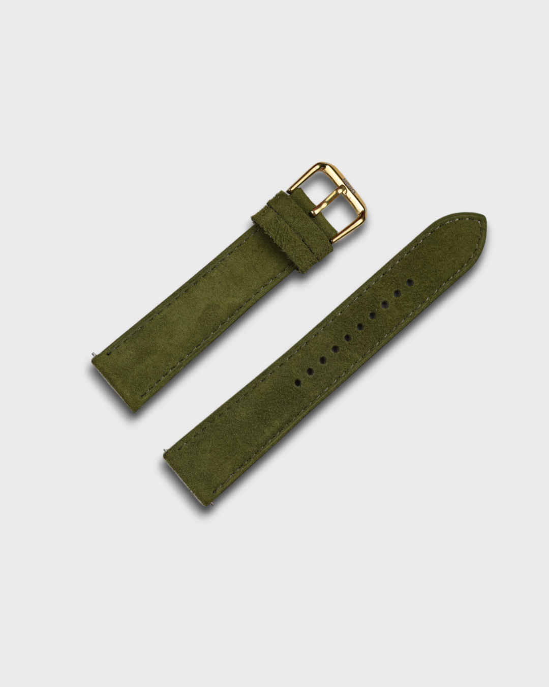 Olive Moss__Premium Watch Strap in Goat Suede leather Olive Colour with Gold Buckle