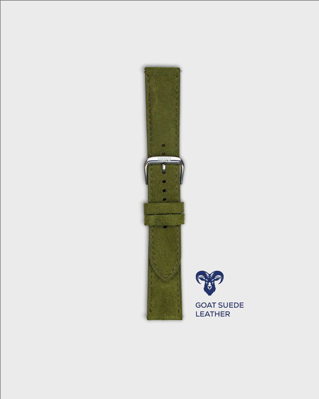 Premium Watch Strap in Goat Suede leather Olive Colour with Silver Buckle