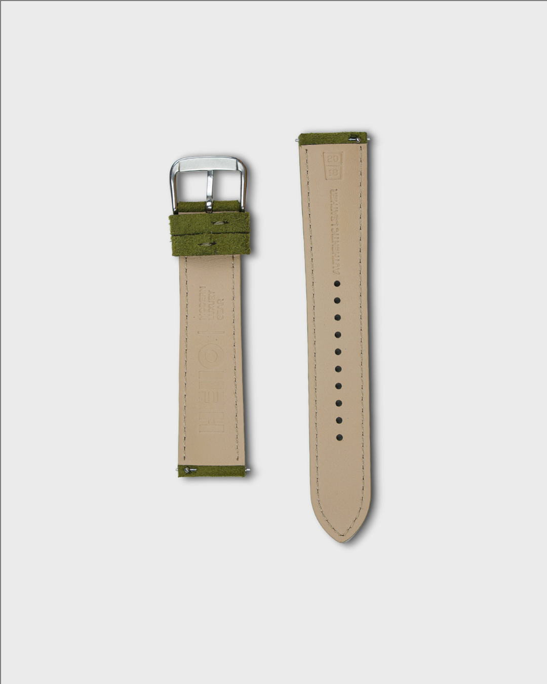 Premium Watch Strap in Goat Suede leather Olive Colour with Silver Buckle