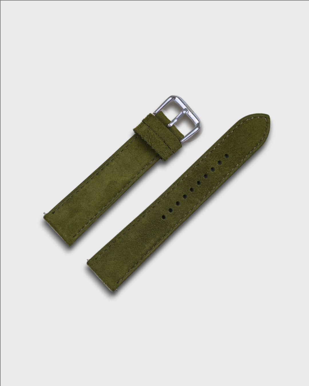 Olive Moss__Premium Watch Strap in Goat Suede leather Olive Colour with Silver Buckle 22mm