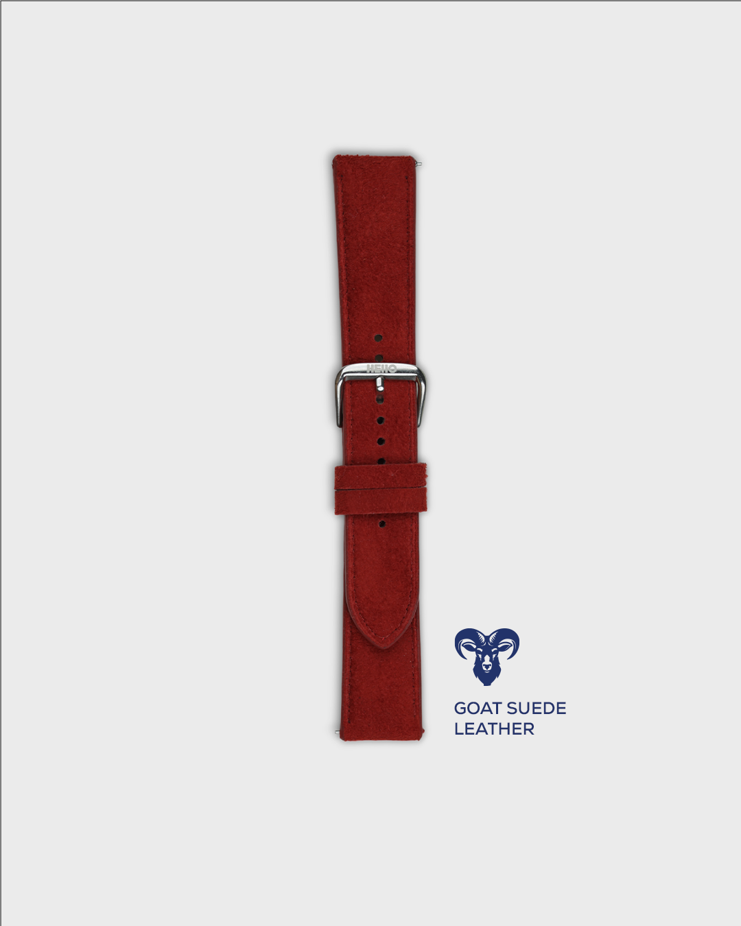 Red Earth__Premium Watch Strap in Goat Suede leather Red Colour with Silver Buckle