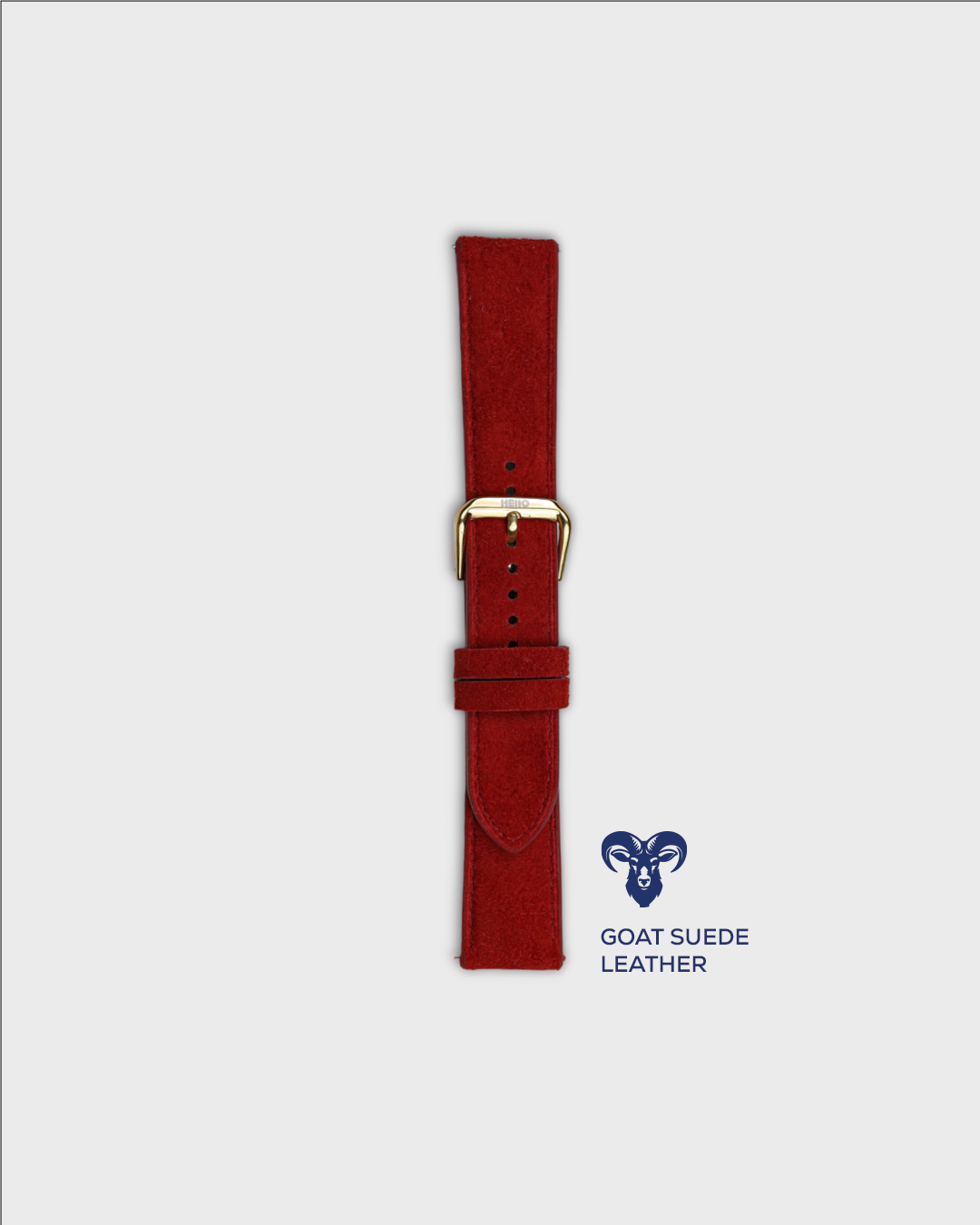 Premium Watch Strap in Goat Suede leather Red Colour with Gold Buckle