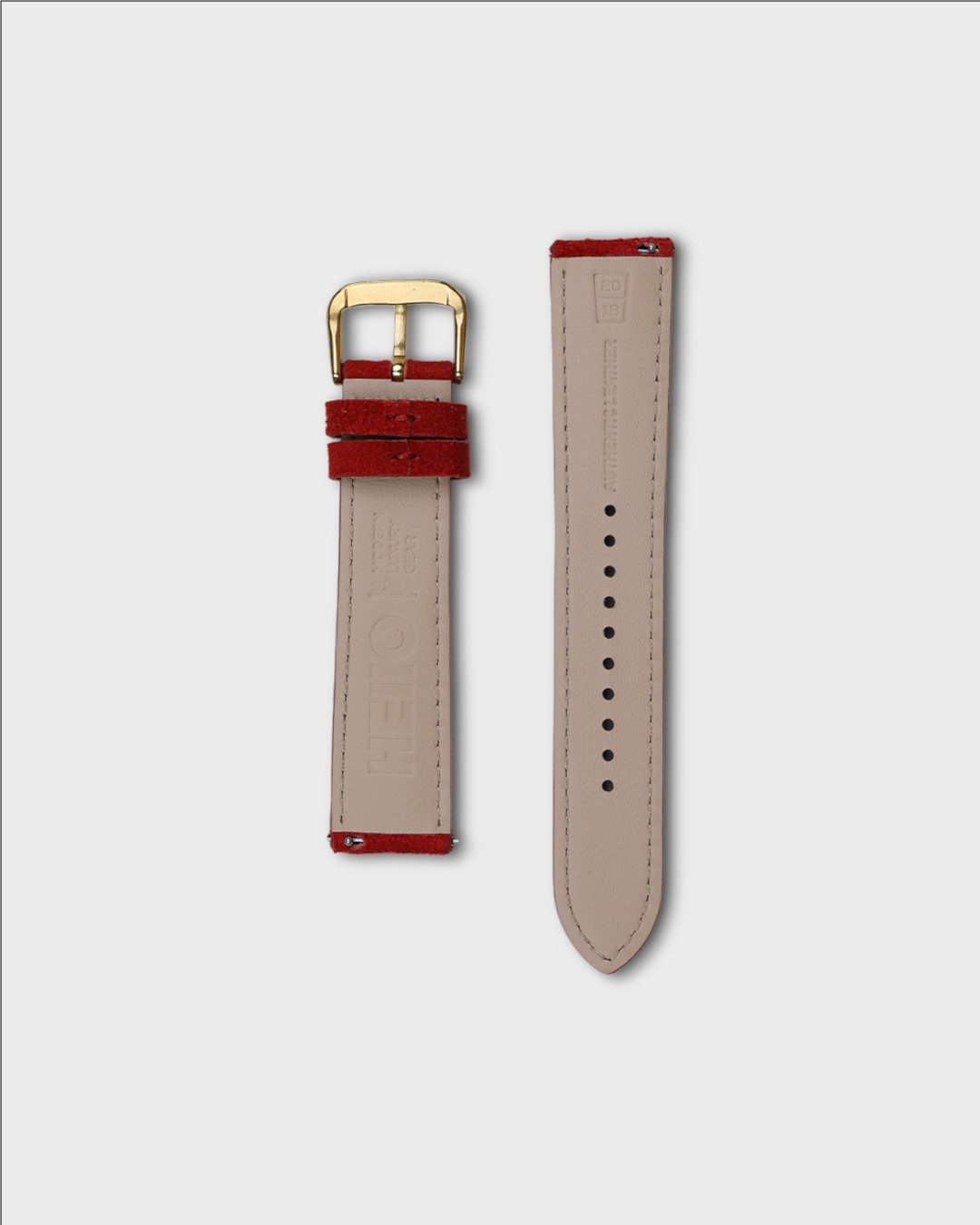 Premium Watch Strap in Goat Suede leather Red Colour with Gold Buckle