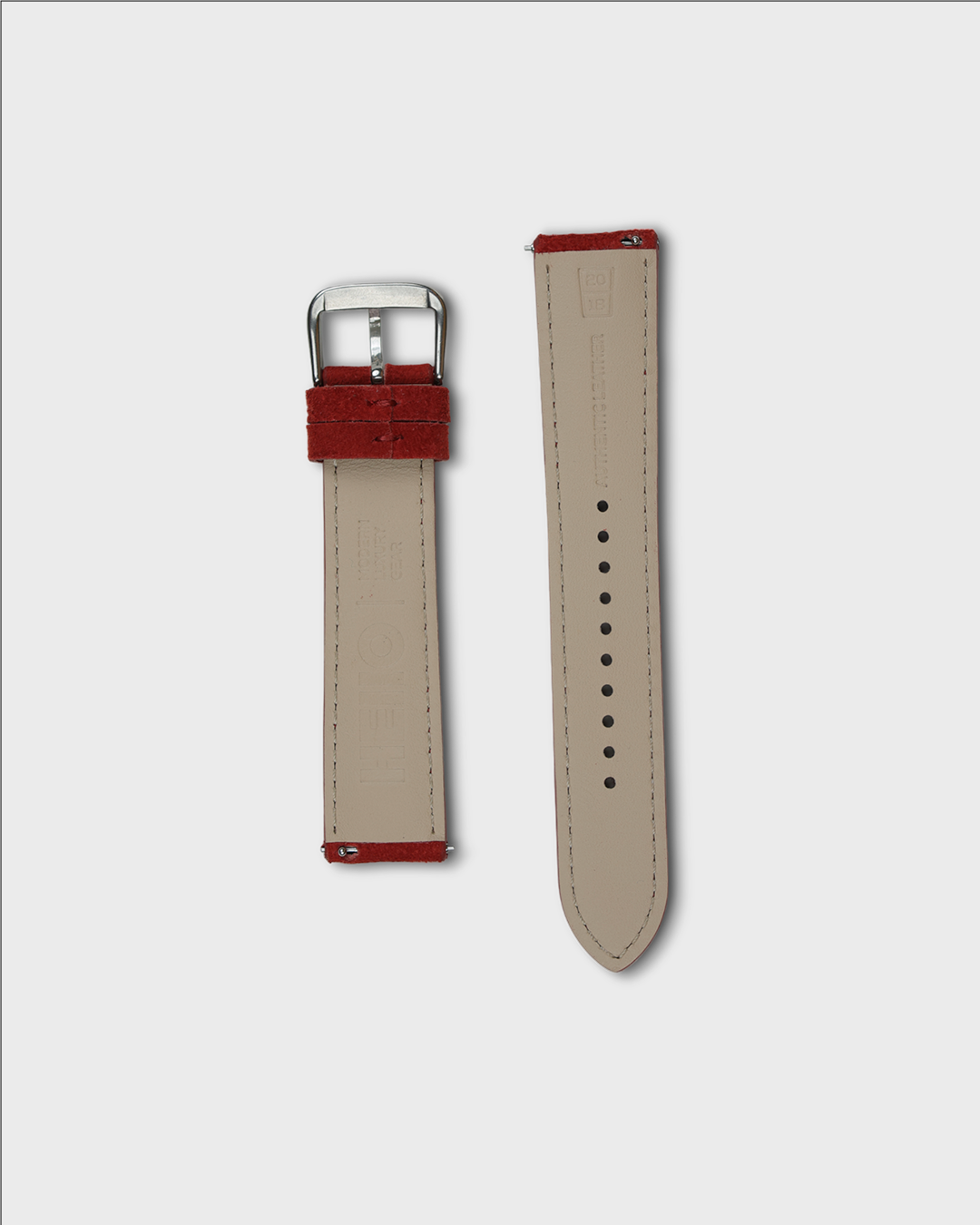 Red Earth__Premium Watch Strap in Goat Suede leather Red Colour with Silver Buckle