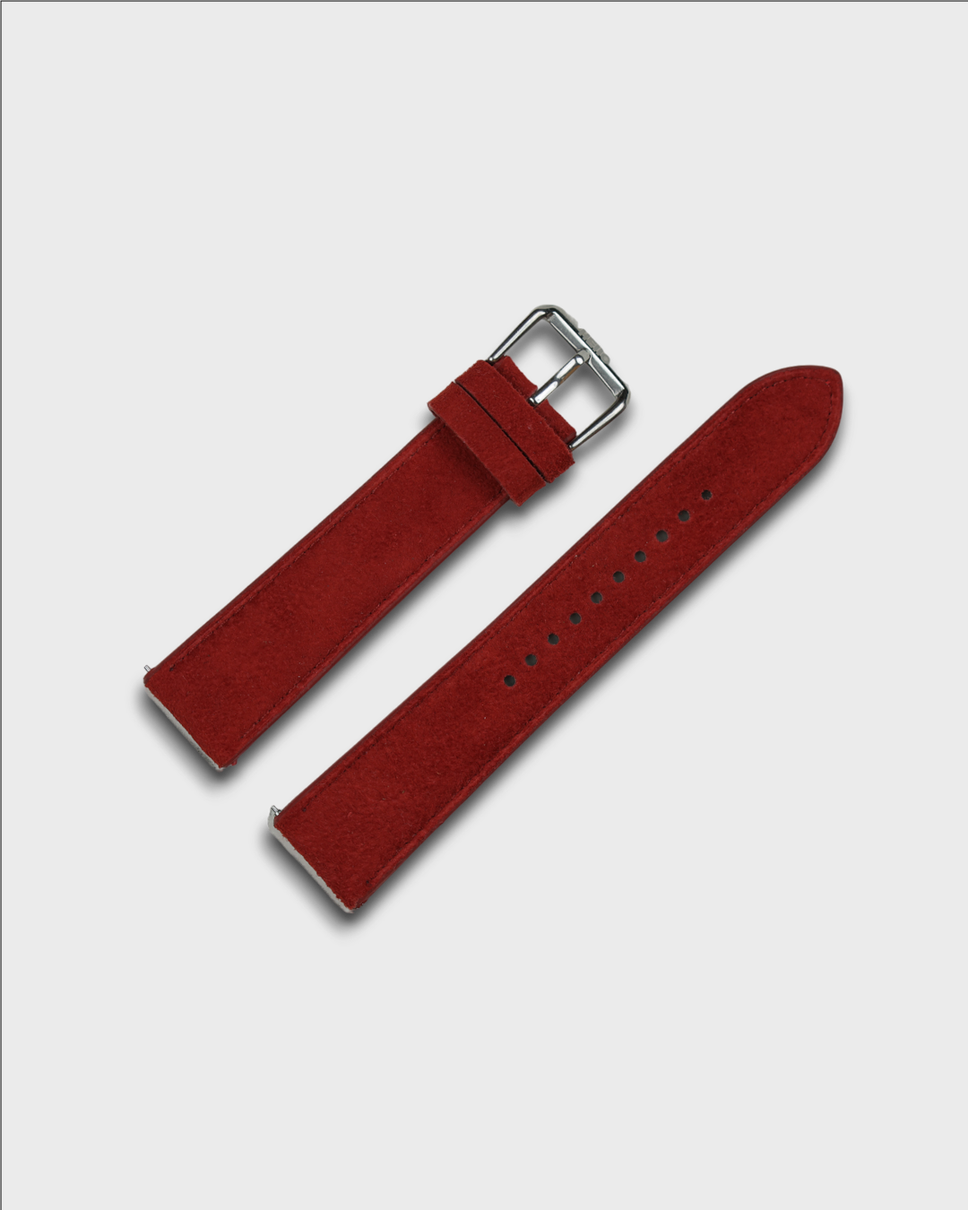 Red Earth__Premium Watch Strap in Goat Suede leather Red Colour with Silver Buckle