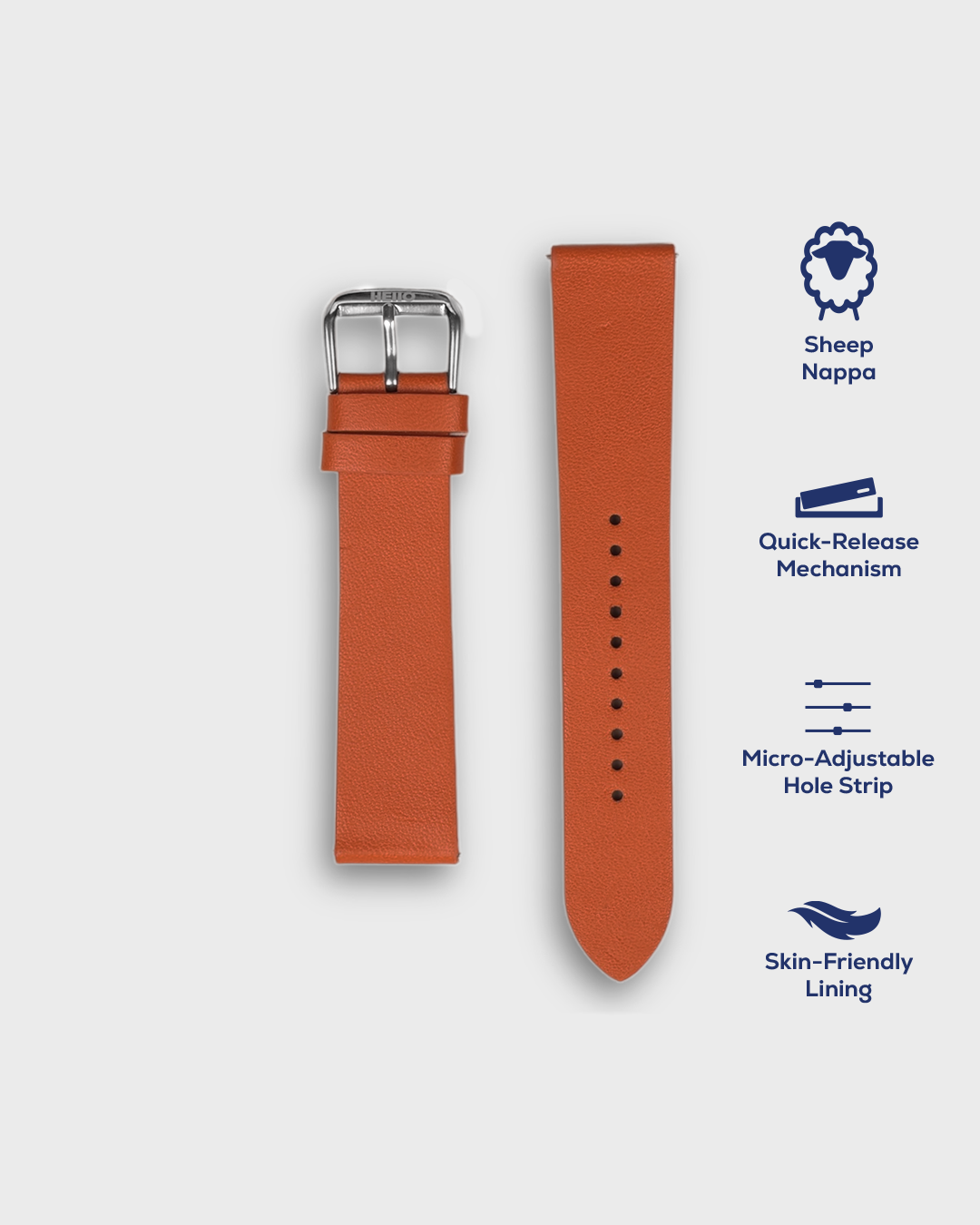 CARROT ORANGE leather band for watches 22mm size