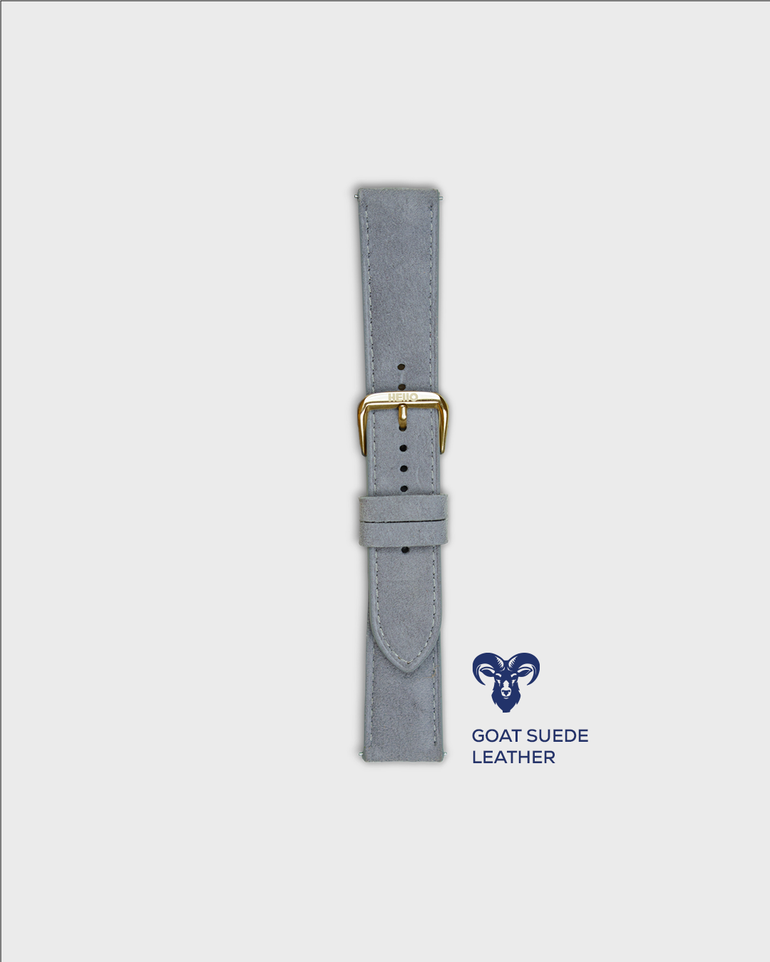 Premium Watch Strap in Goat Suede leather Grey Colour with Gold Buckle