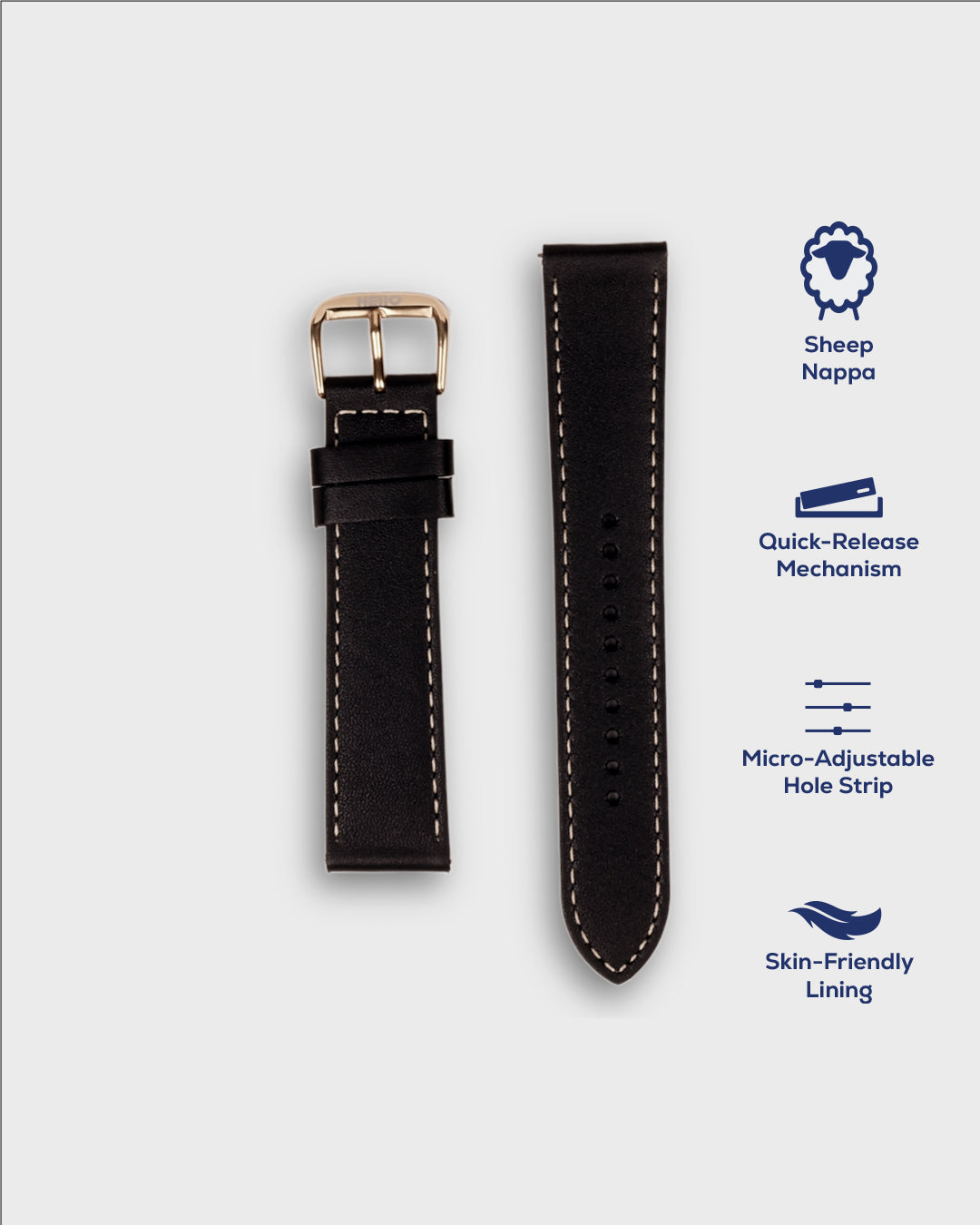 BLACK HAWK__ Black Leather Watch Strap  20mm