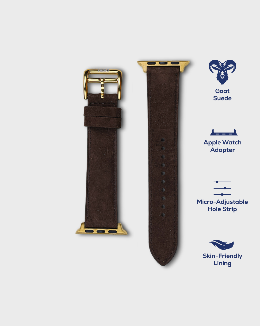 Premium Luxury Apple Watch Straps in Brown colour for Gold Case