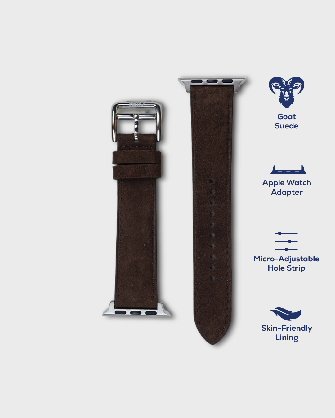 Premium Luxury Apple Watch Straps in Brown colour for Silver Case