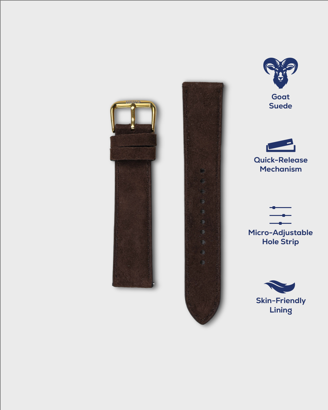 Premium Watch Strap in Goat Suede leather Brown Colour with Gold Buckle