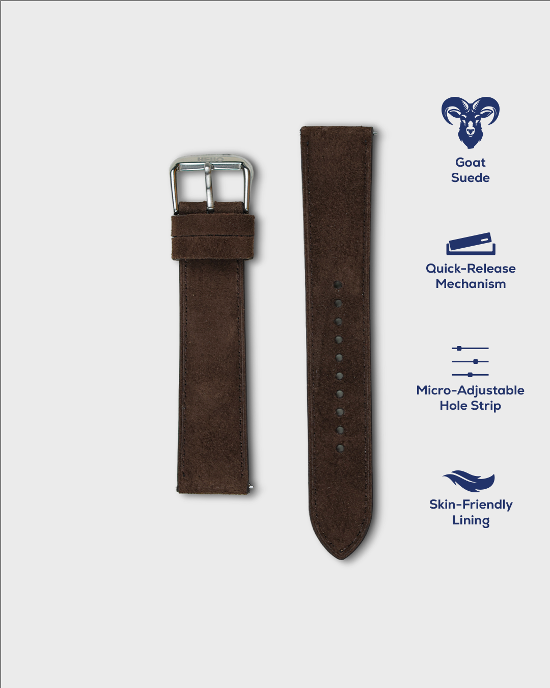 Premium Watch Strap in Goat Suede leather Brown Colour with Silver Buckle