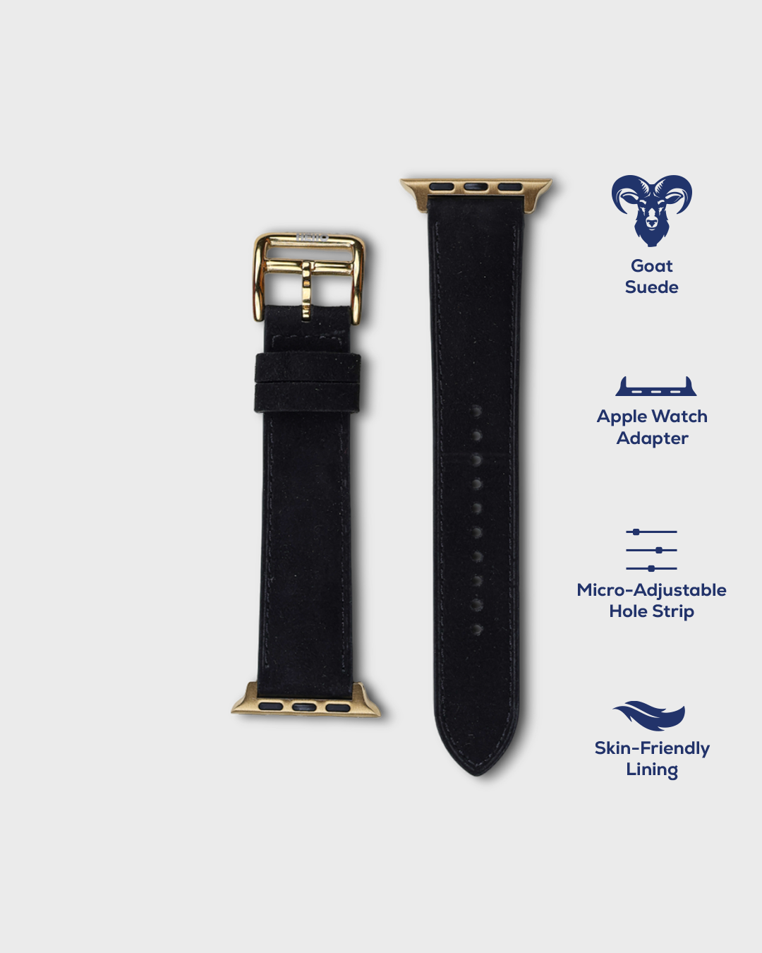 Premium Luxury Apple Watch Straps in Black colour for Gold Case