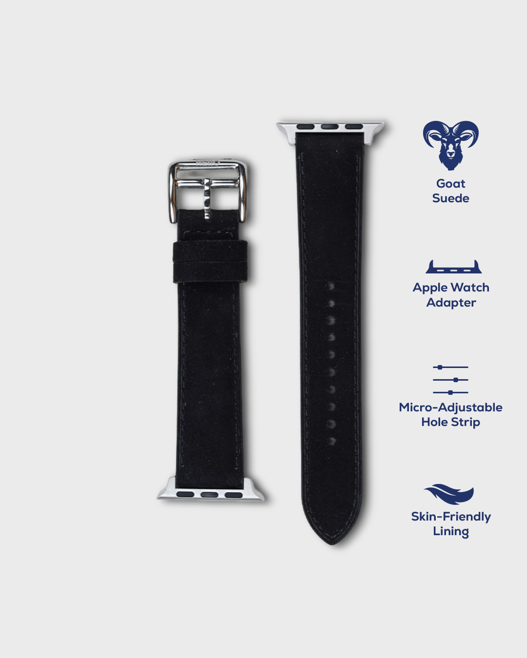 Premium Luxury Apple Watch Straps in Black colour for Silver Case