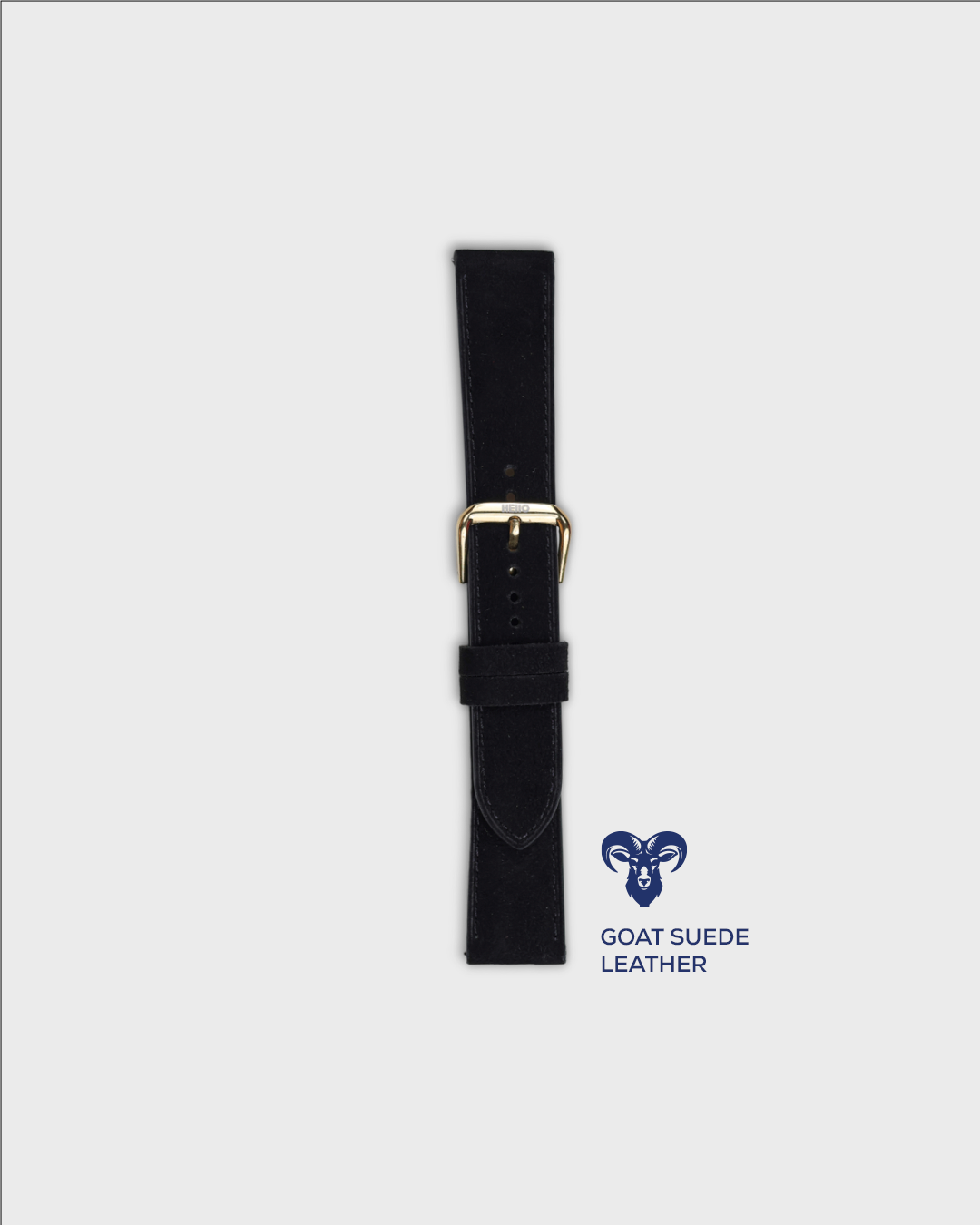 Premium Watch Strap in Goat Suede leather Black Colour with Gold Buckle