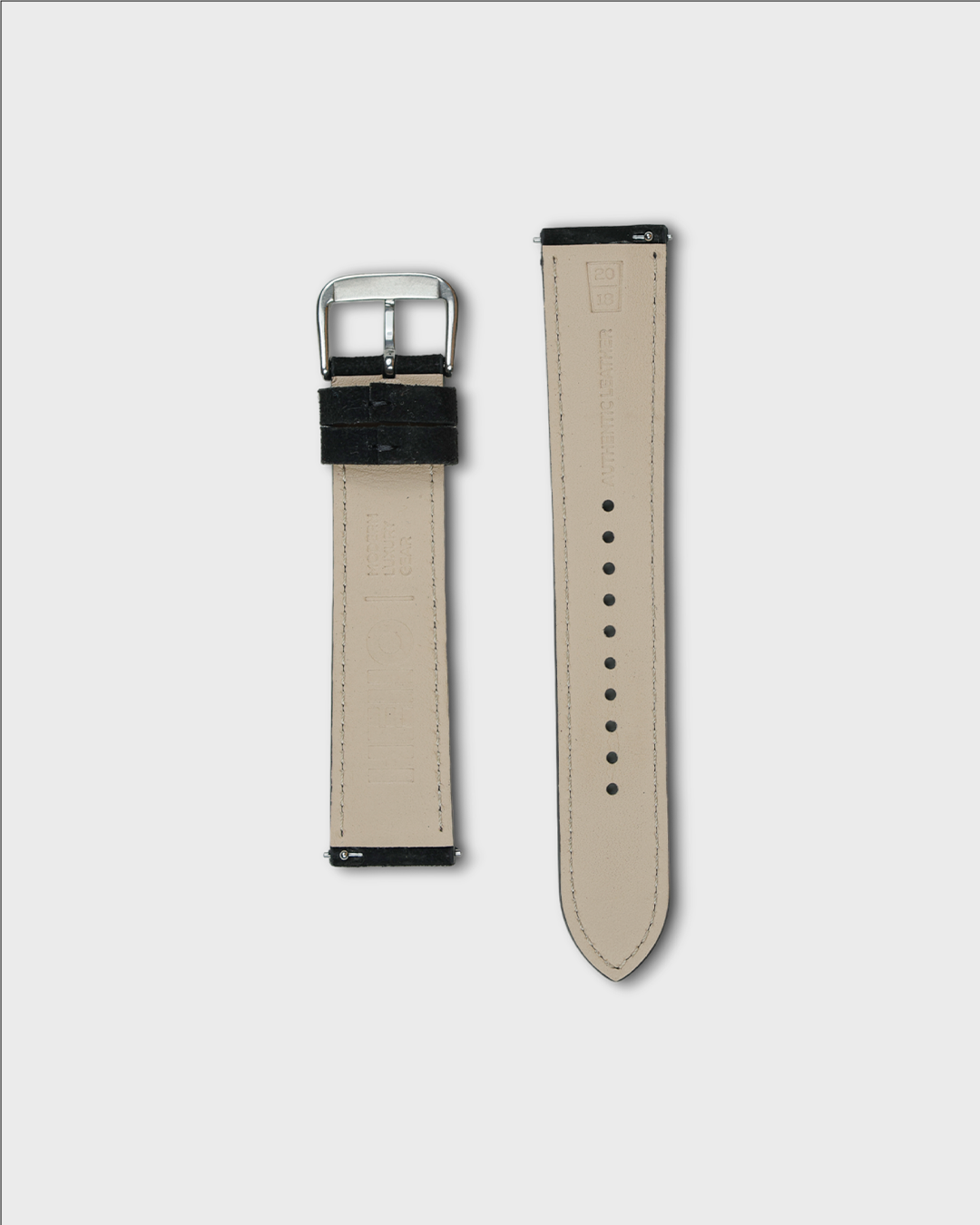 Premium Watch Strap in Goat Suede leather Black Colour with Silver Buckle