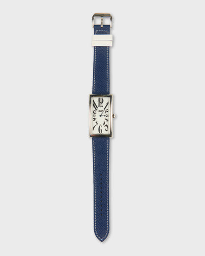 Blueberry Cream__Navy Blue White Epsom Italian Leather Watch strap