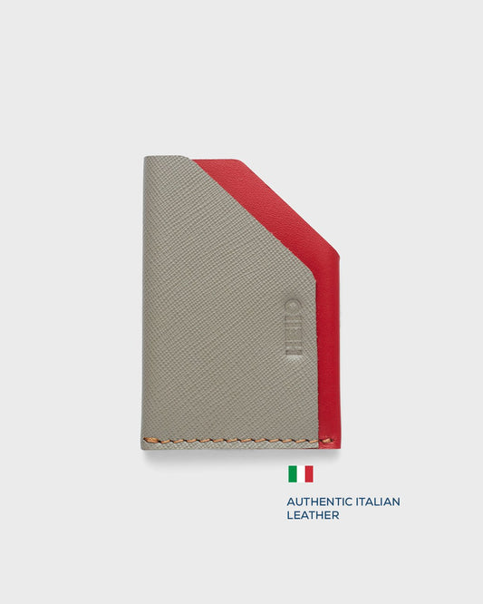 Saffiano Warm Grey + Scarlet Red__FOUNDER'S WALLET (ITALIAN LEATHER) - HEllO Modern Luxury Gear