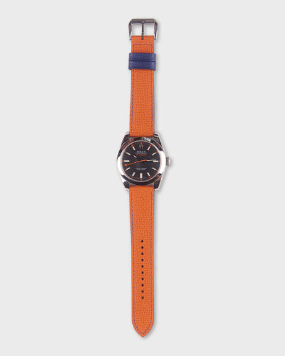 Marmalade Twist__Orange Navy Blue Epsom Italian Leather Watch strap