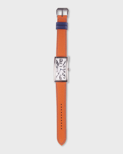 Marmalade Twist__Orange Navy Blue Epsom Italian Leather Watch strap